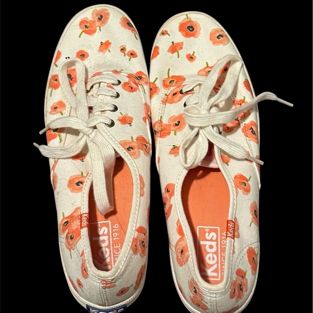 Keds White Sneakers with Orange Floral Design